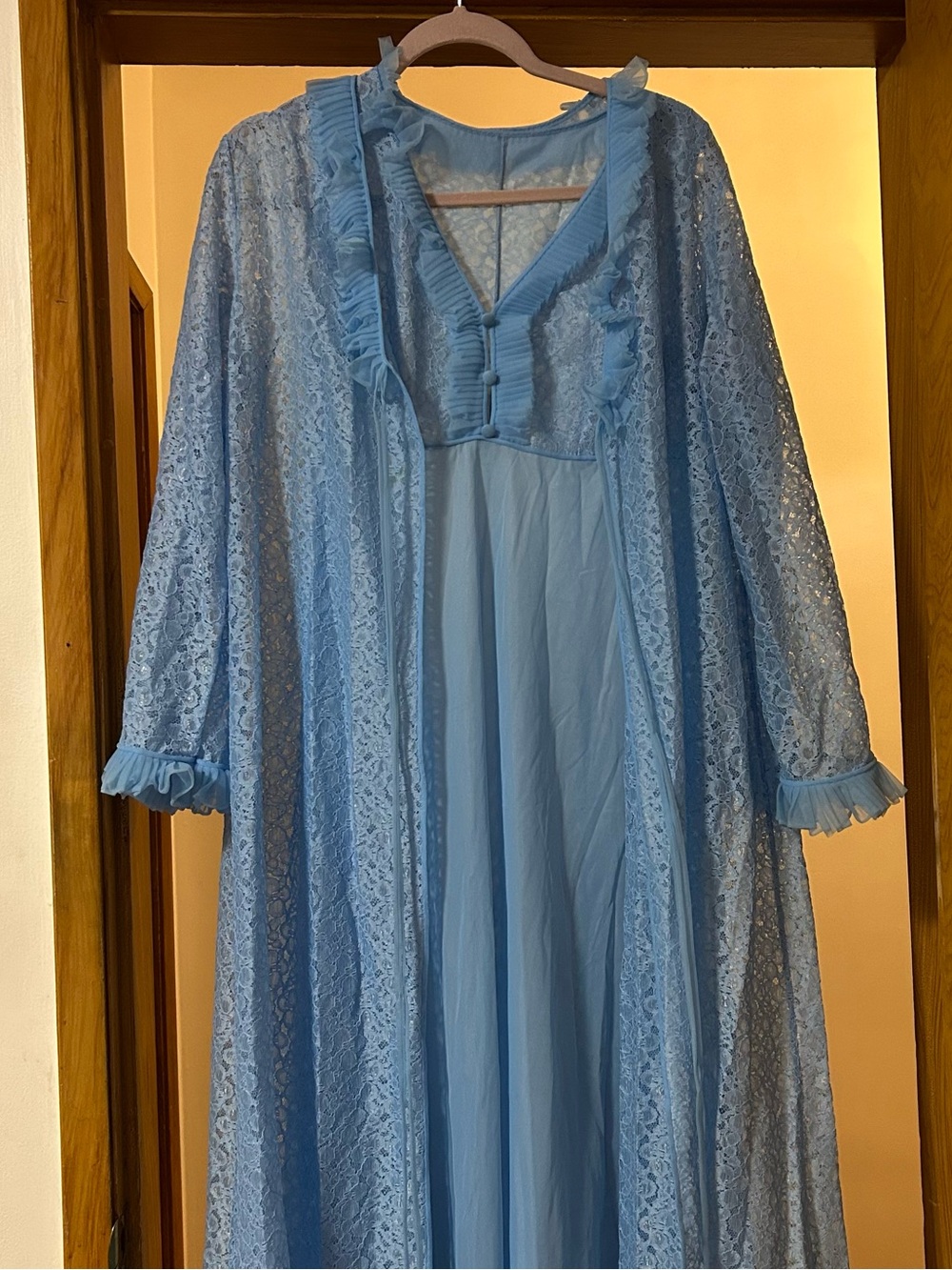 Vintage Blue Peignoir Nightgown and Robe Set